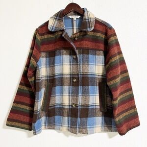 Davi & Dani Mixed Plaid Striped Oversized Shacket